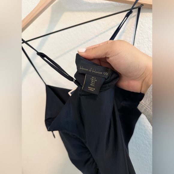 House of Harlow // NWT Elegant Navy Blue Satin Ruched Dress - Picture 7 of 7